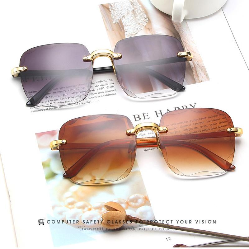 Солнцезащитные очки без оправы женские солнцезащитные очки с большой оправой модные солнцезащитные очки с креативным дизайном с обрезанным краем градиентные зеркальные EMA