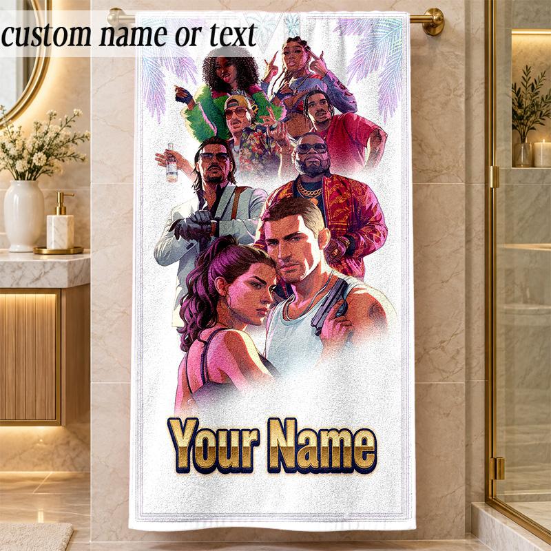 Beach TowelGTA Custom Name Text Personalized Soft Towel for Beach Pool Indoor Home Decor Gift