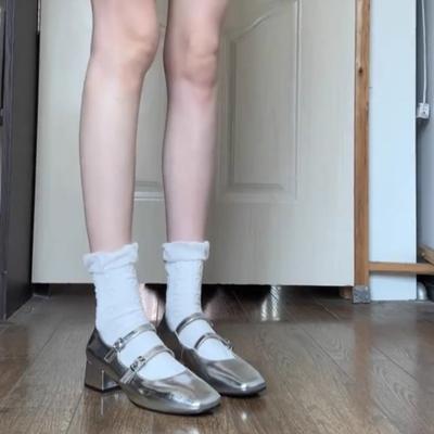 Версия из коровьей кожи~ натуральная кожа французское серебро толстый каблук одинарная обувь женская 2025 новая весна и осень ретро маленькие кожаные туфли туфли Мэри Джейн