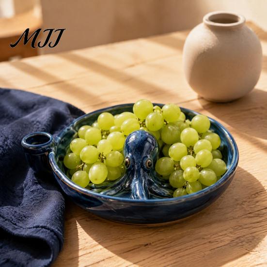 Кухонная мойка для овощей, самовращающаяся керамическая миска для мытья ягод, форма осьминога, 360-градусный вихрь, деликатный слив для продуктов, дуршлаг для очистки, интегрированный