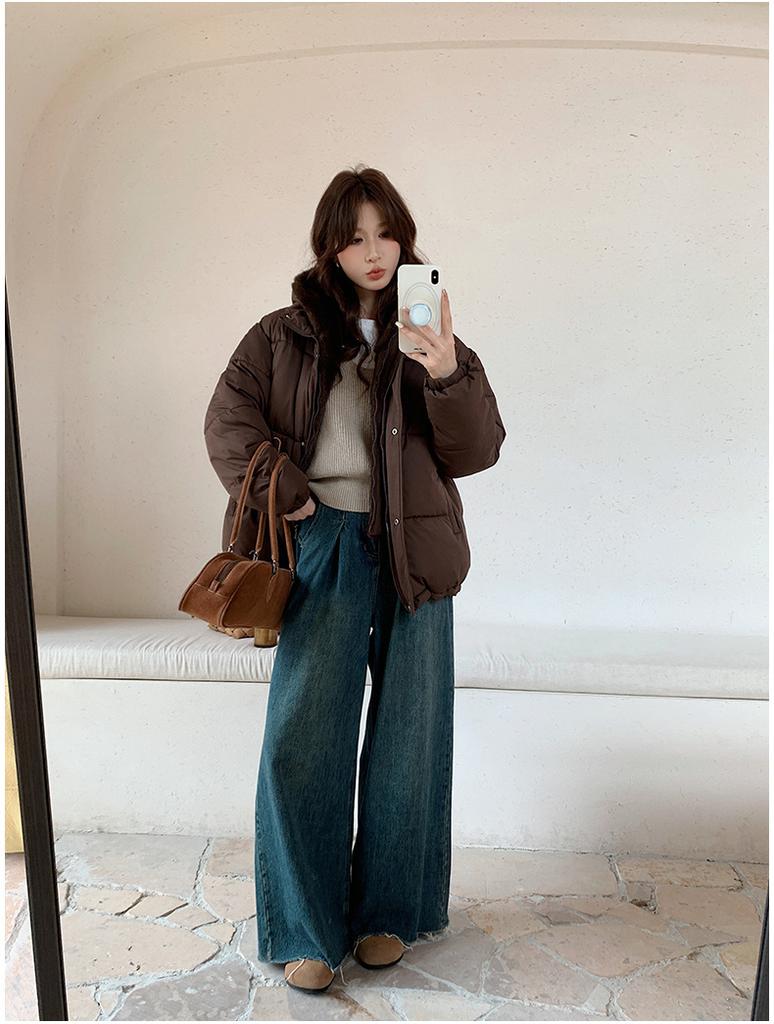 Fake Two-piece Stitching Puffer Jacket Women's Loose Thickened Warm Cotton-padded Coat With Fur Lining