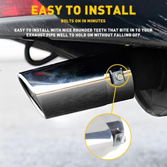 Silver Stainless Steel Exhaust Round - Tip 2.5" - 2.5" Inlet Outlet - 6" Long