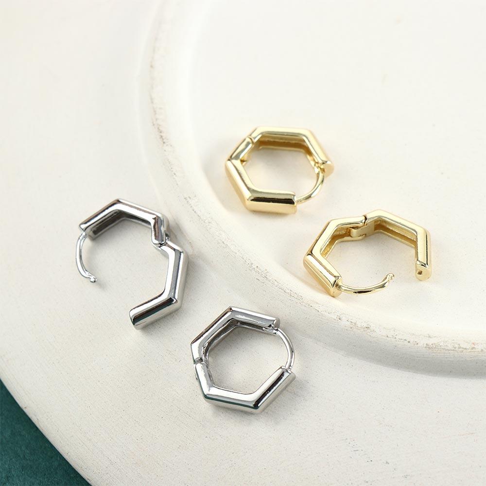 Gold Color Geometric Polygon Glossy Fashion Jewelry Square Earrings Ear Studs Hexagon Hoop Earrings