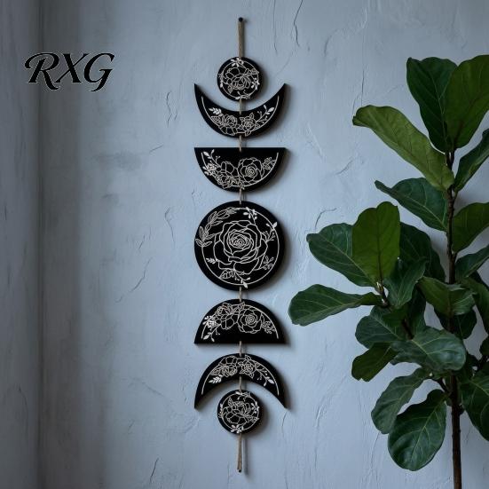 Living Room Solid Wood Decor Boho Wall Decoration, Moon Phases Art, Minimalist Star Wooden Phase Art Gothic Witchy Door Pediment Pediments Hanging