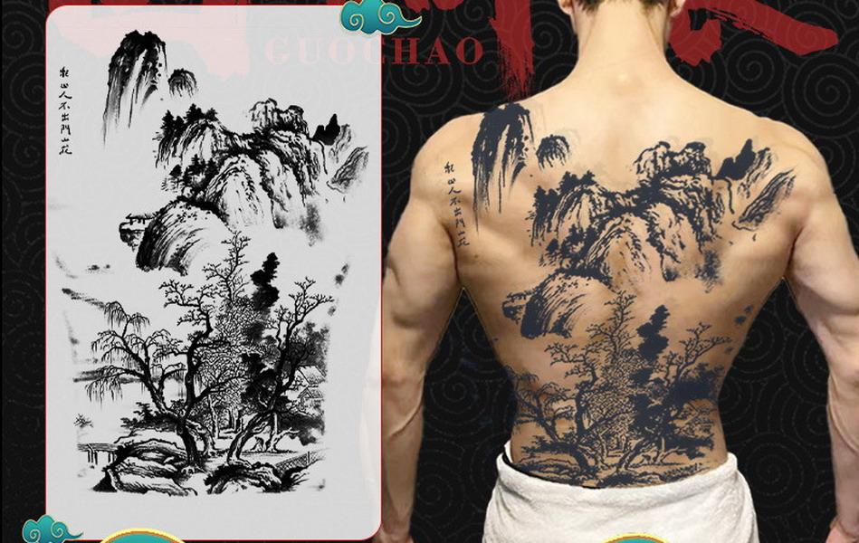 Long Stay Juice Ink Waterproof Tattoo Sticker Full Back Large Herbal Temporary Tattoo Men Body Art General Zhao Yun Dragon Tiger