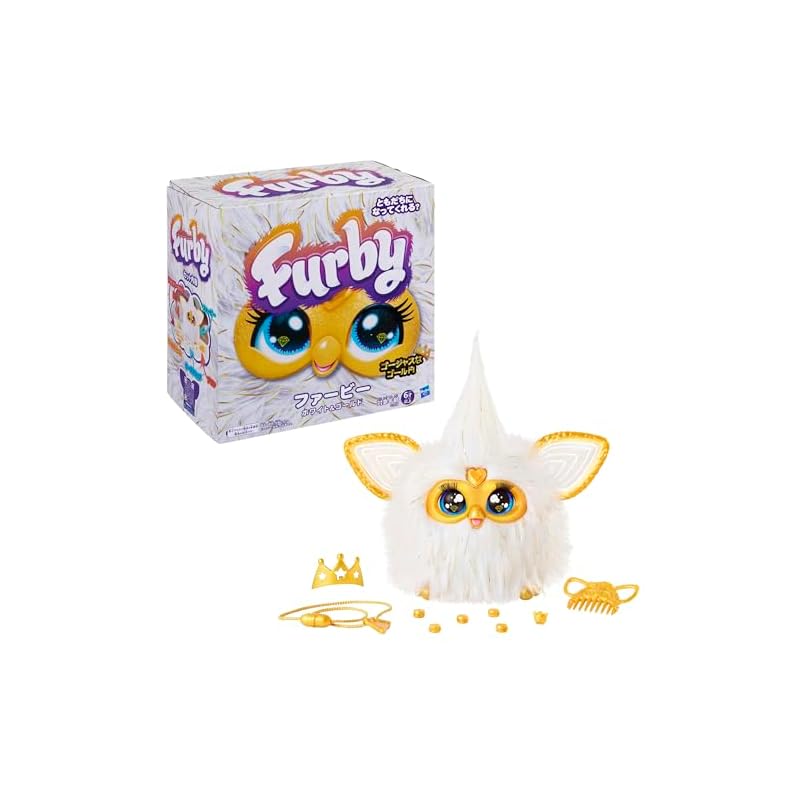 Hasbro Furby Белый и Золотой Интерактивная Игрушка с Голосовой Активацией для Мальчиков и Девочек Возраста 6+ с Модными Аксессуарами, Аниматронная Моторизованная Плюшевая Игрушка для