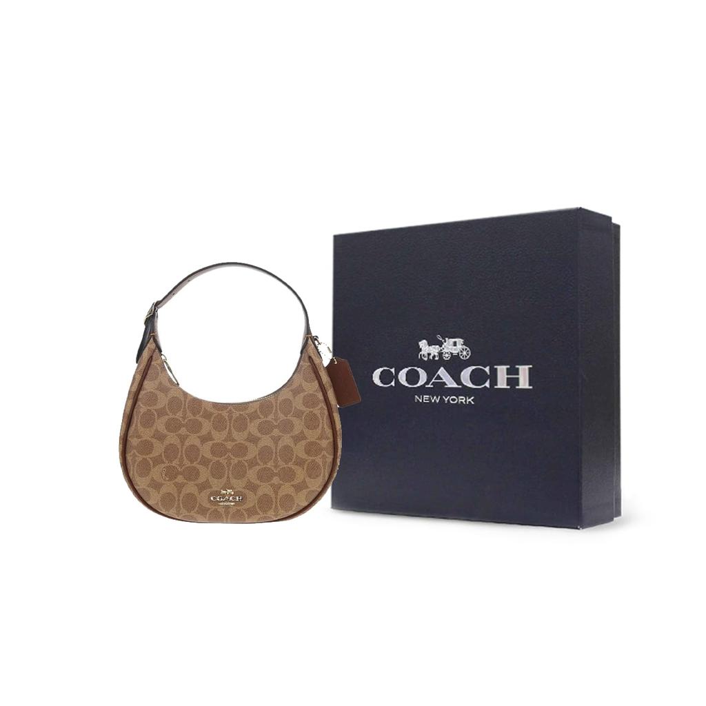 Coach Канва с покрытием и гладкая кожа Сумка-полумесяц Сумка через плечо Средняя Женская Коричневый CDX17-IMXHE