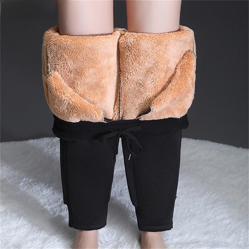 Winter High Waist Thick Sports Trousers Women Fashion Casual Plus Velvet Elastic Drawstring Thermal Cashmere Sport Pants Baggy
