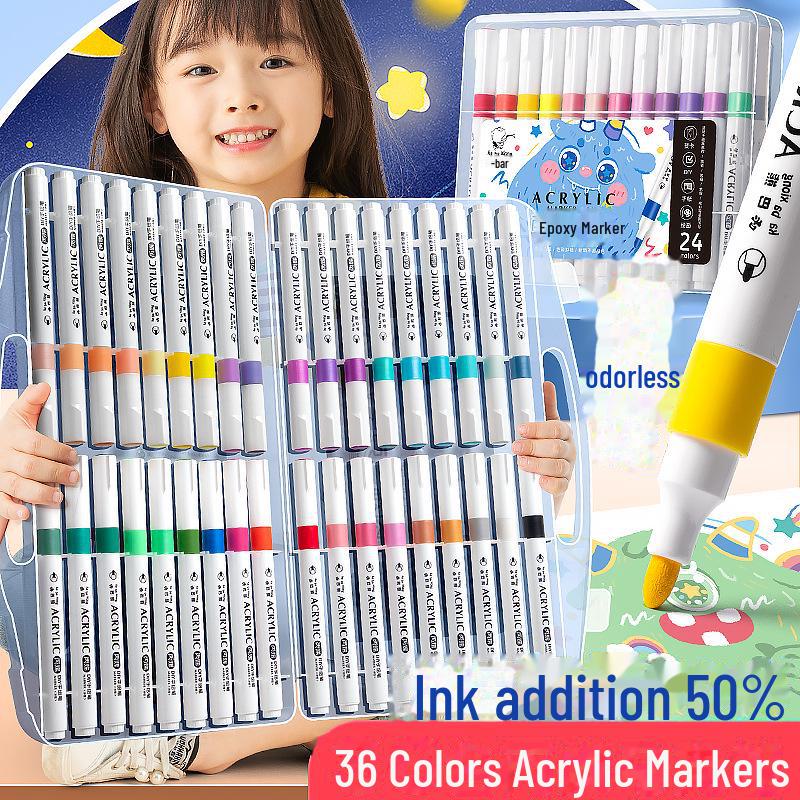 Водостойкие акриловые маркеры Kaba Bear - 24 цвета, глянцевые, для творчества для детей со специальной кисточкой