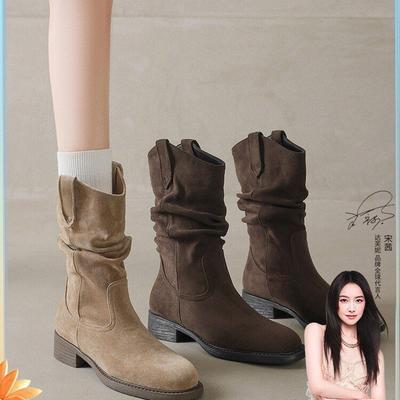 Amano Pile Сапоги Женские Лето 2025 Новые Merad Западные Ковбойские Сапоги Полусапоги Ботинки Мартин Весна и Осень