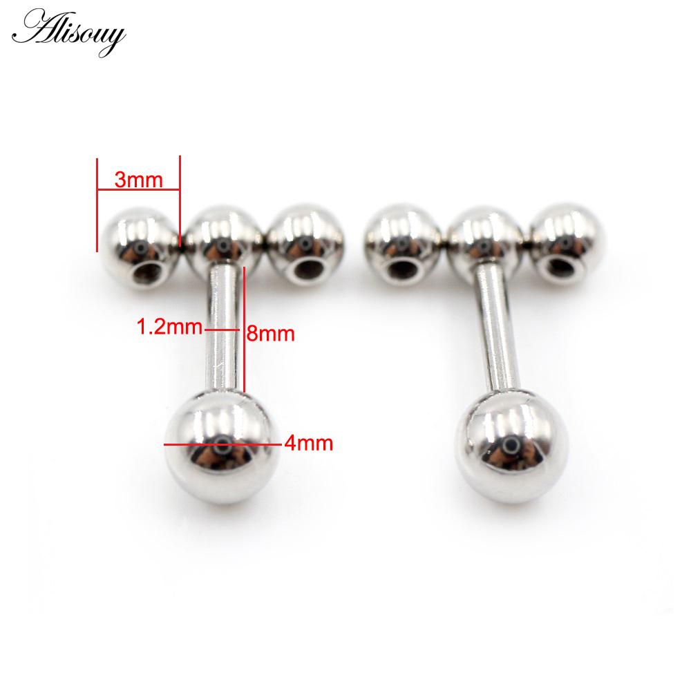 Alisouy 2PC нержавеющая сталь резьба три шарика фасоль женщины мужчины девушка серьги гвоздик хрящ винт серьги пирсинг ювелирные изделия