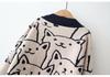 Women's Plus Size V-Neck Cat Jacquard Knit Cardigan - Preppy Autumn/Winter Cartoon Style
