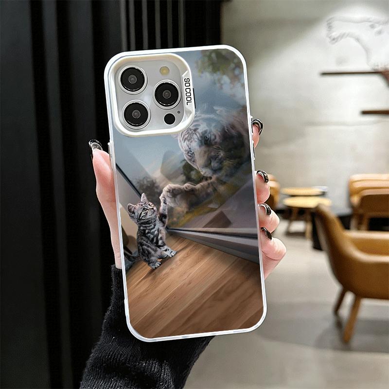 Чехол для телефона 'Кот отражает Тигра' Крутой Ударопрочный для iPhone 17 Air 16 16E 15 Pro Max 14 Plus 13 Mini 12 Задняя крышка Защита от падения Fundas