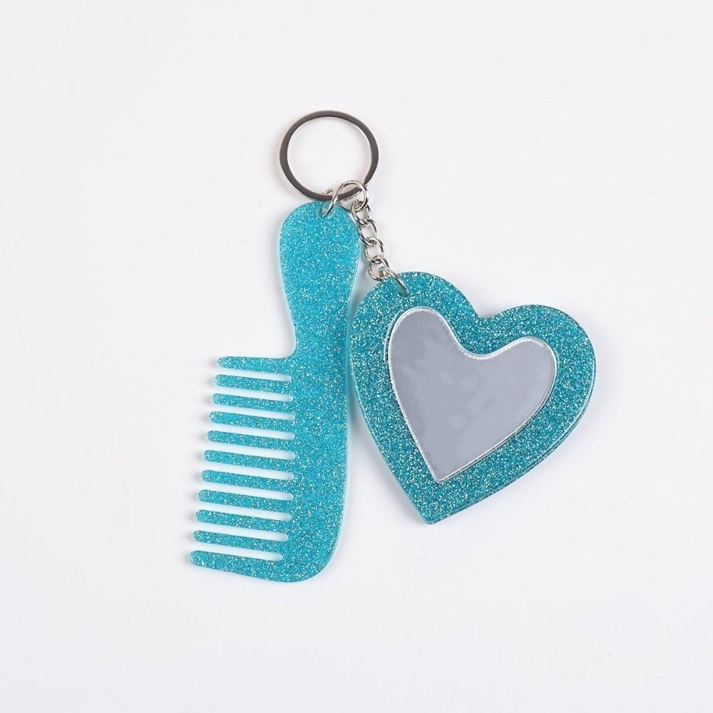 Mini Heart Comb Mirror Keychain Simple Car Keyring Creative Makeup Mirror Keychain Gift