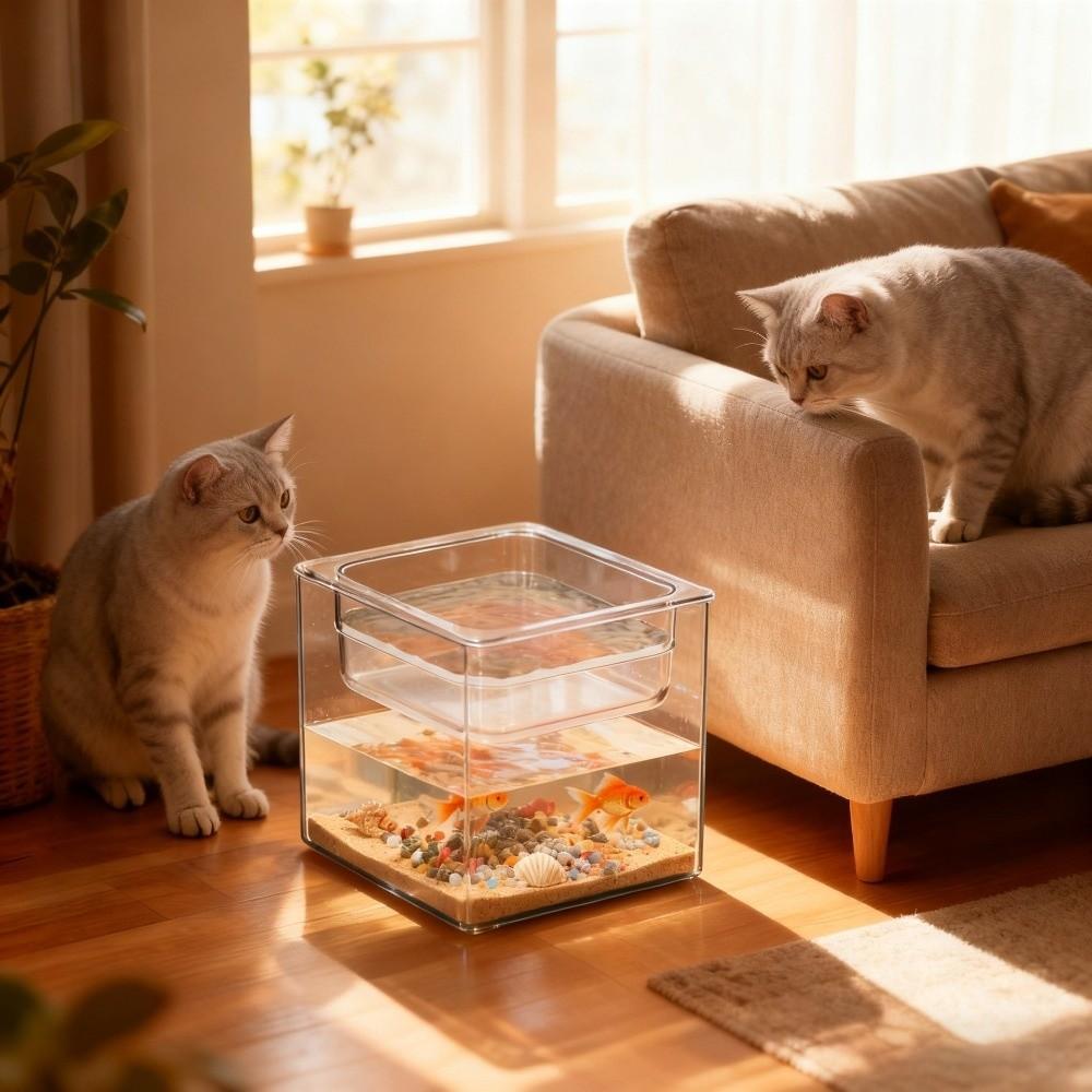 Cube Double-layer Fish Tank Plastic Cat Drinking Bowls Goldfish Tanks Landscape Ecological