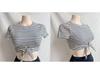 2024 Корейский стиль Полосатый Купальник с высокой талией, закрывающий живот, с коротким рукавом