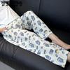 Свободные Повседневные Тонкие Укороченные Брюки с Цветочным Принтом Большого Размера Эластичные с Высокой Посадкой Широкие Кюлоты для Женщин Весной Летом Осенью