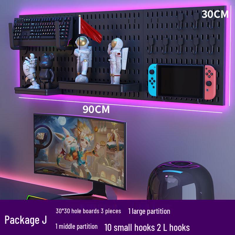 Черные настенные перфорированные панели с крючками для DIY-организации игровой комнаты