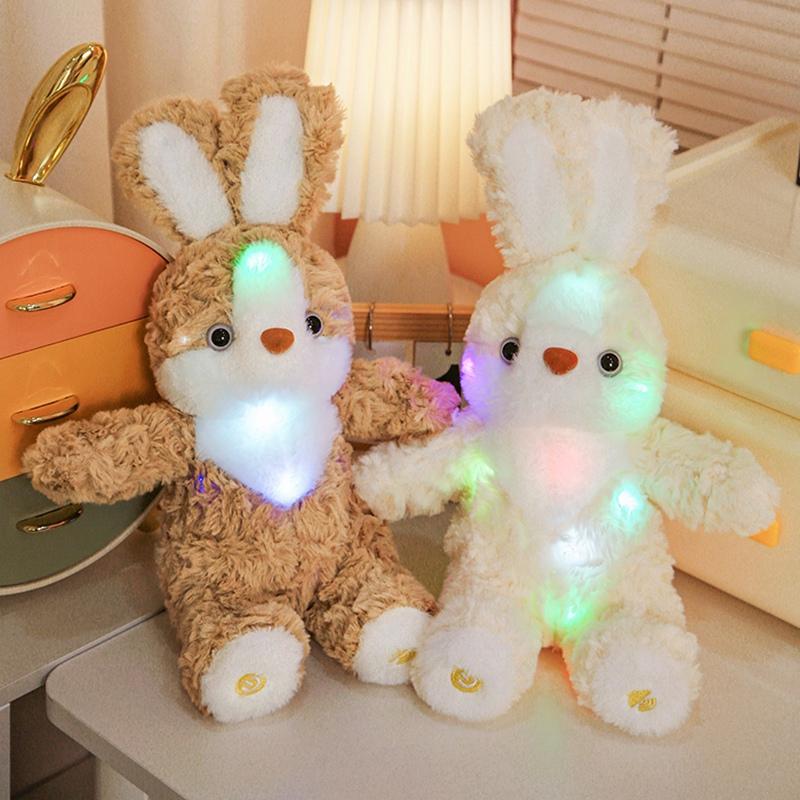 Cute Companion Sleeping Animal Dolls Wearing Bibs Rabbits Lighting Sound Recording Soft Comfortable Stuffed Toy Pillows Kid Gift