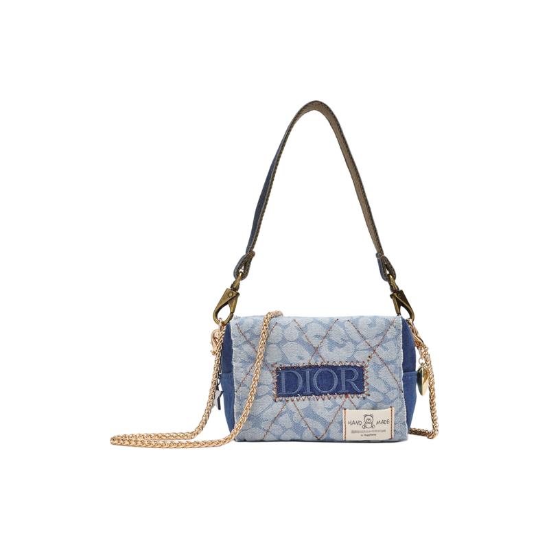 Dior Сумка для макияжа в стиле DIY: Джинсовая заплатка в форме сердца с принтом пламени, Ручная работа, Винтажная и универсальная, Ретро-стиль, Модная классика, Синий