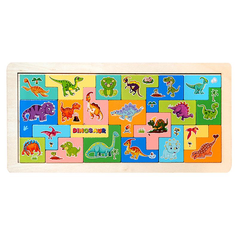 Wooden Children's Fun Traffic Theme Square Puzzle Baby Animal Cognition Puzzle Puzzle Early Education Toy