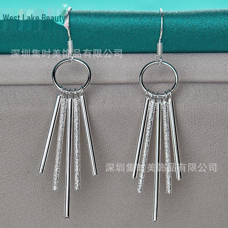 Гладкие матовые серебряные многоколонные серьги для женщин - West Lake Beauty Jewelry