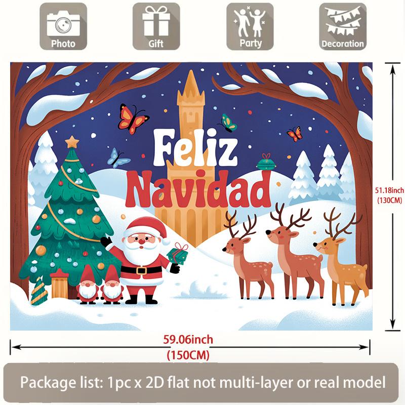 2D flat Spanish Happy New Year and Merry Christmas banner, wall decoration for home, party, photo background