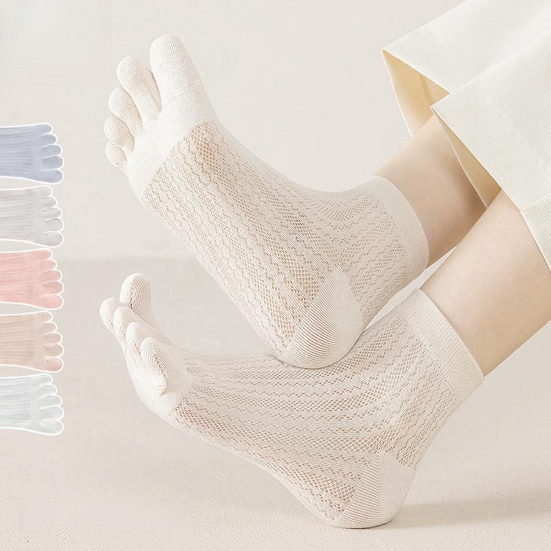 Five Finger Socks Summer Thin Cut Hollow Mesh Toe Socks Breathable and Sweat Absorbing Women's Short Tube Cotton Socks Spring and Autumn
