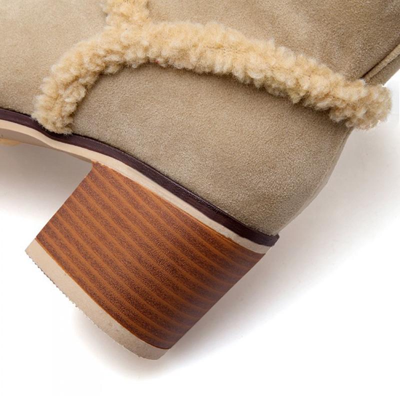 Теплые ботильоны женские из флока Зимние зимние сапоги женские туфли на высоком каблуке bota feminina de inver Обувь botas mujer