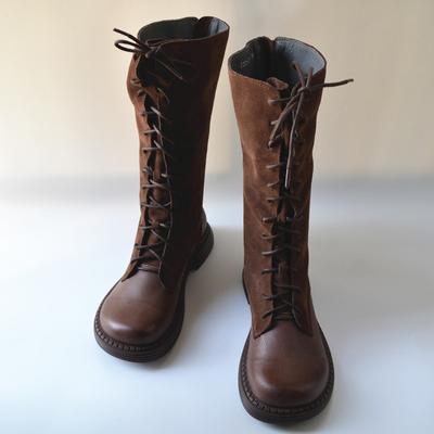 Модные сапоги из коровьей кожи, сапоги до колена, женские кожаные сапоги на шнуровке в стиле панк, женские сапоги для верховой езды в стиле ковбой, женская обувь
