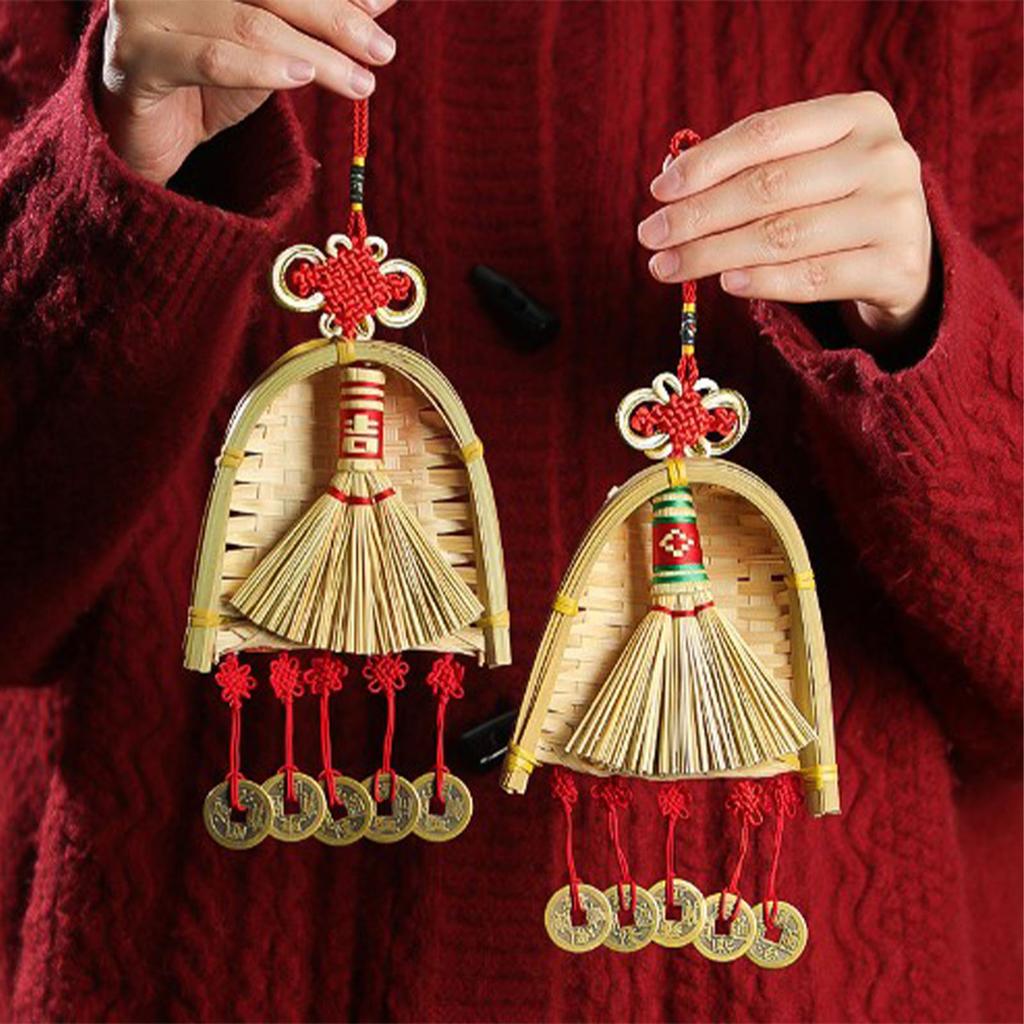 Broom Dustpan Decor Chinese Year Ornament Pendant New Tassel Hanging Decor Mini Fortune Broom