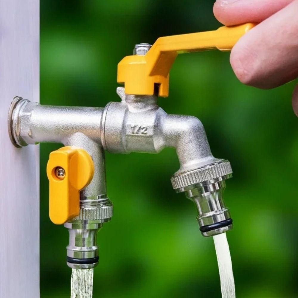 2-Way Garden Hose Faucet Adapter Ball Valve Anti Freezing IBC Water Tank Connector Wall Mounted Heat-resistant
