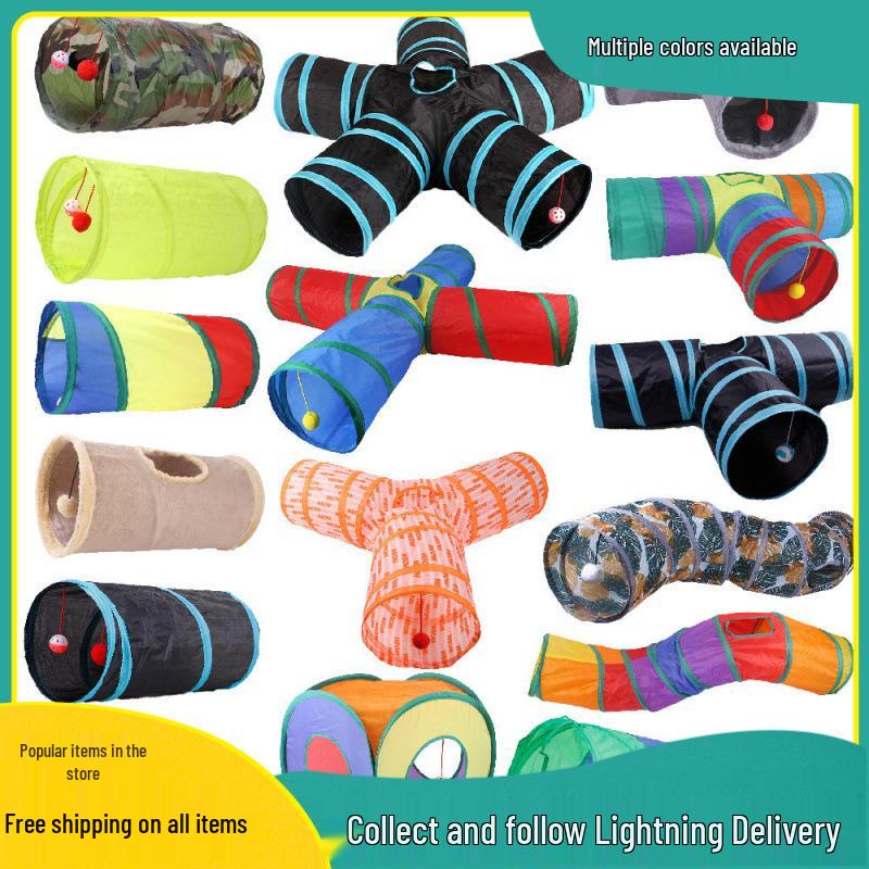 Foldable Rainbow Cat Tunnel: Interactive Cross-Border Play Tube for Cats