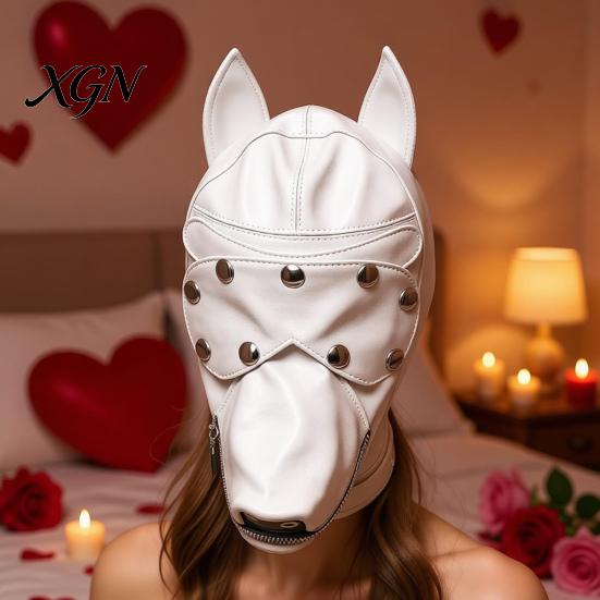 Хардкорное BDSM Снаряжение Унисекс Сексуальные Костюмы, Шлем-Собачья Голова с Открытой Пастью из Искусственной Кожи, Маска-Балаклава на Все Лицо для Ролевых Игр, Фетиш-Маски, Косплей и Ролевые Игры