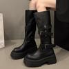 Designer Women Knee High Chelsea Boots Chunky Platform Goth Fad Heeled Shoes Winter New Casual Woman Mid Heels Long Botas