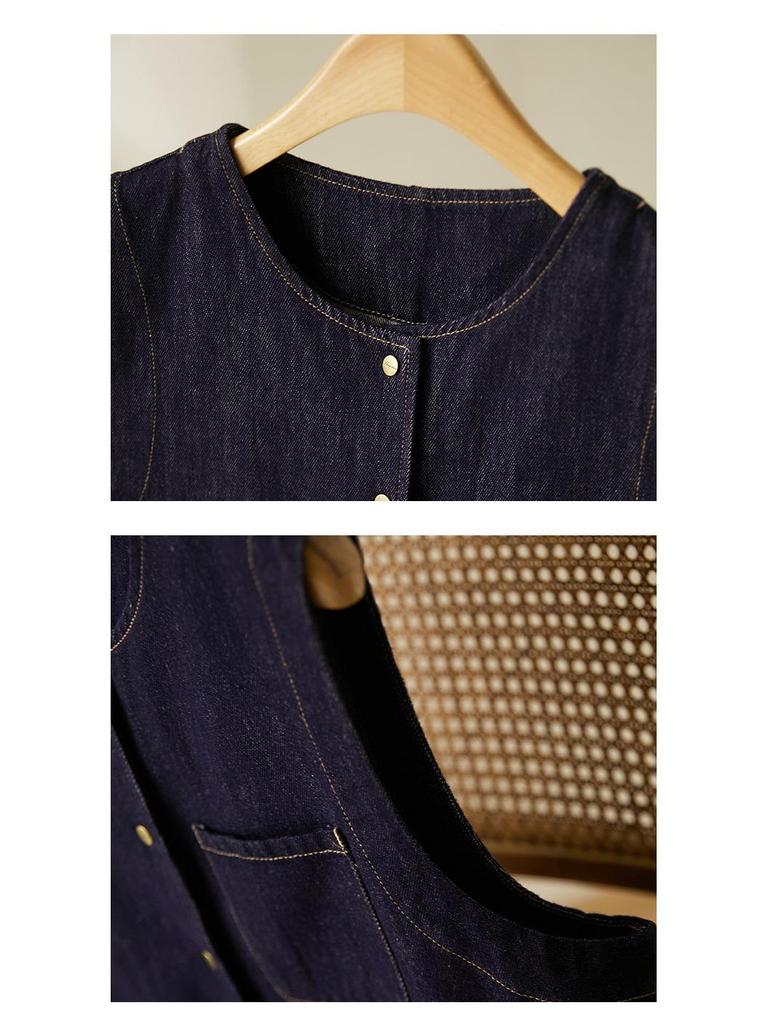 Женский художественный ретро джинсовый жилет Bieyang с тремя карманами - Высококлассное универсальное пальто для начала осени