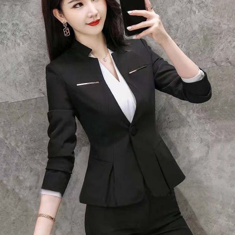 2 шт., профессиональный пиджак, женский костюм с длинными рукавами, весна и осень, новый темпераментный костюм для продажи, костюм для собеседования, официальная рабочая одежда