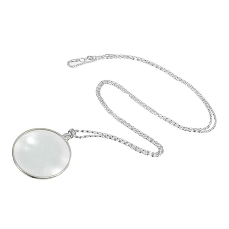 Necklace Jewelry Optical Magnifier with Chain Necklace Neckglasses Portable Monocle for Reading Collecting Library Gift