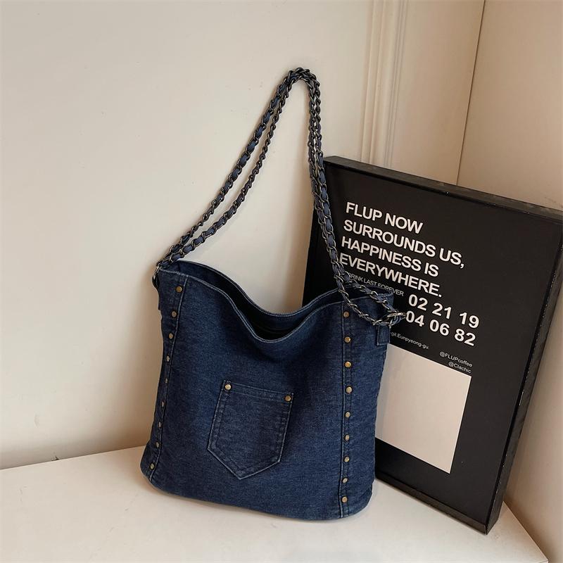 Винтажная джинсовая сумка-тоут, большая вместительная сумка через плечо, женская сумка через плечо с цепочкой