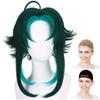 CaseEden Cosplay Wig, Short, Heat-Resistant, Dark Green & Light Green Hair, Includes 2 Wig Nets