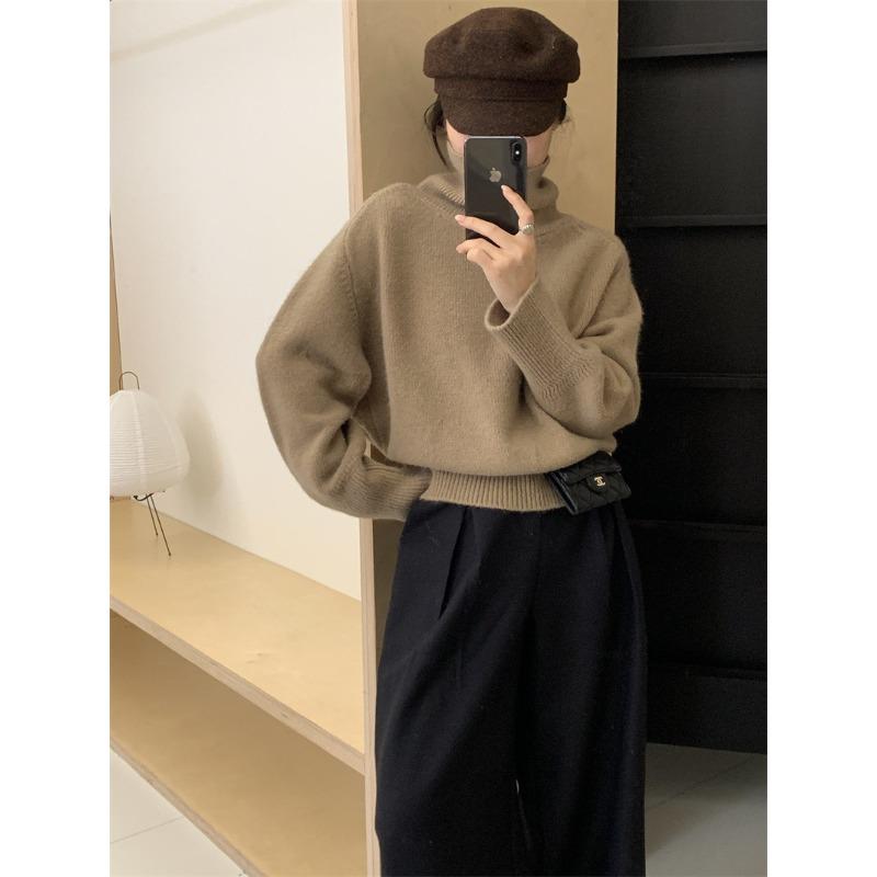 VEZFAA Женская мода повседневная осень-зима однотонный принт длинный рукав высокий ворот свитера