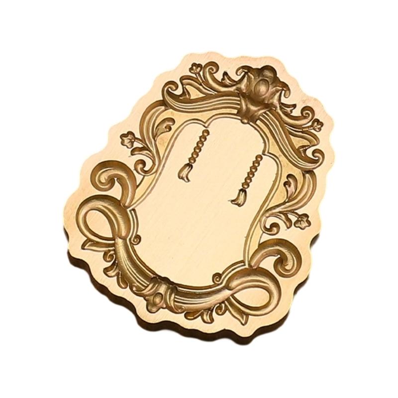 Antique Solid Brass Wax Seal Stamp Head Engraved Embossing Tool Seal Flower Frame for Handmade Letters Gift Wrapping
