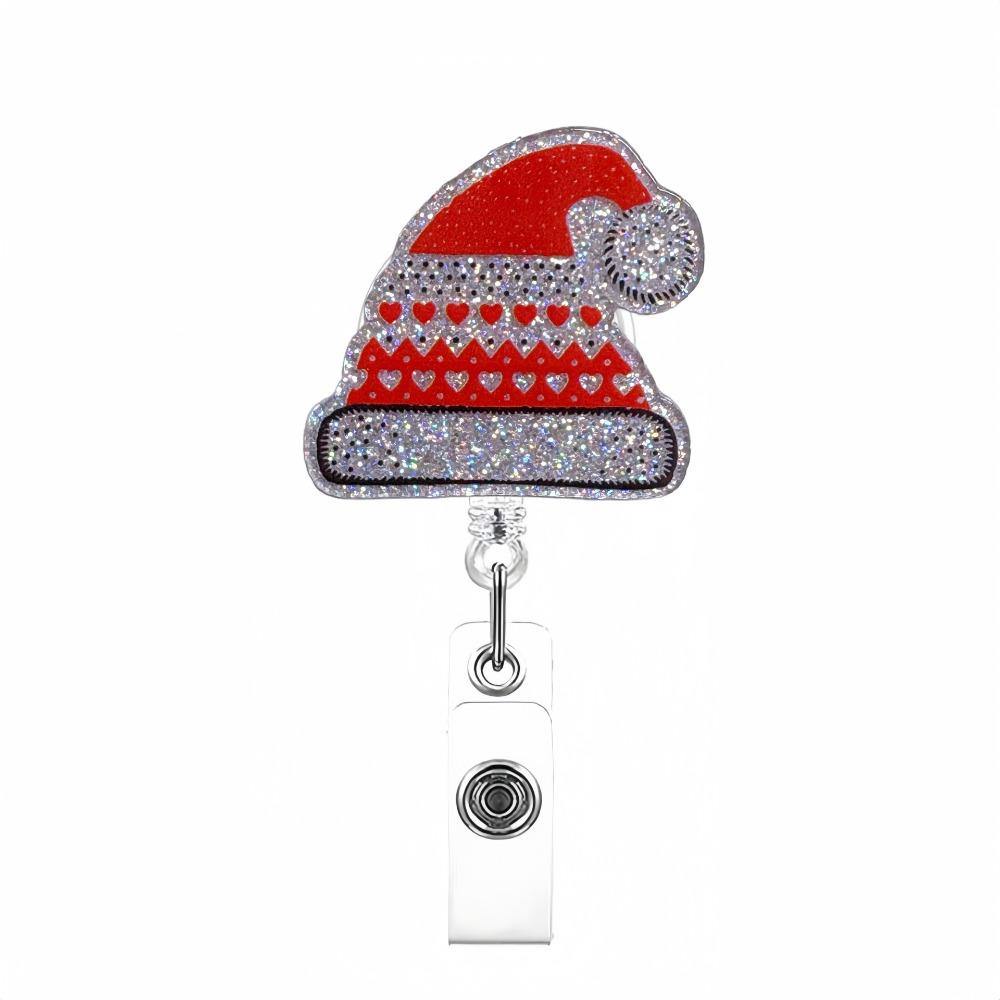 Christmas Hat Snowman Elk Christmas Badge Reels Acrylic Alligator Badge Clip Xmas