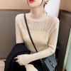 Bottom Layer Shirt for Autumn and Winter Women's Clothing Sweet Half High Collar Lace Trimmed Slim Fitting Knit Sweater