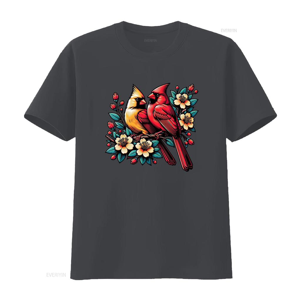 Adorable Red Cardinal Pair on Blooming Branch Spring Lovers T Shirt vintage Washed Comfortable designer clothes Slightly