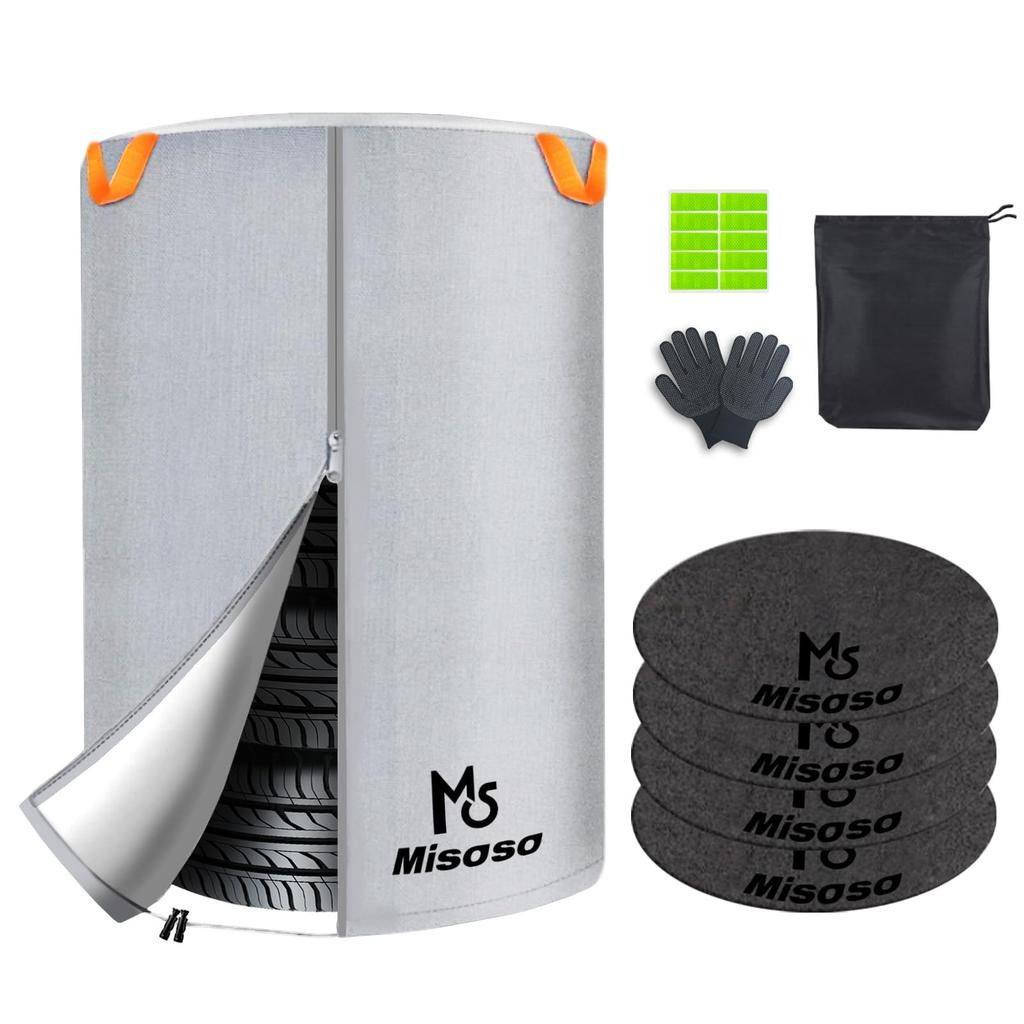 Misoso Tire Cover, Outdoor, Thick 420D, 4 Felt Pads Included, Tire Storage, 4 Pieces,