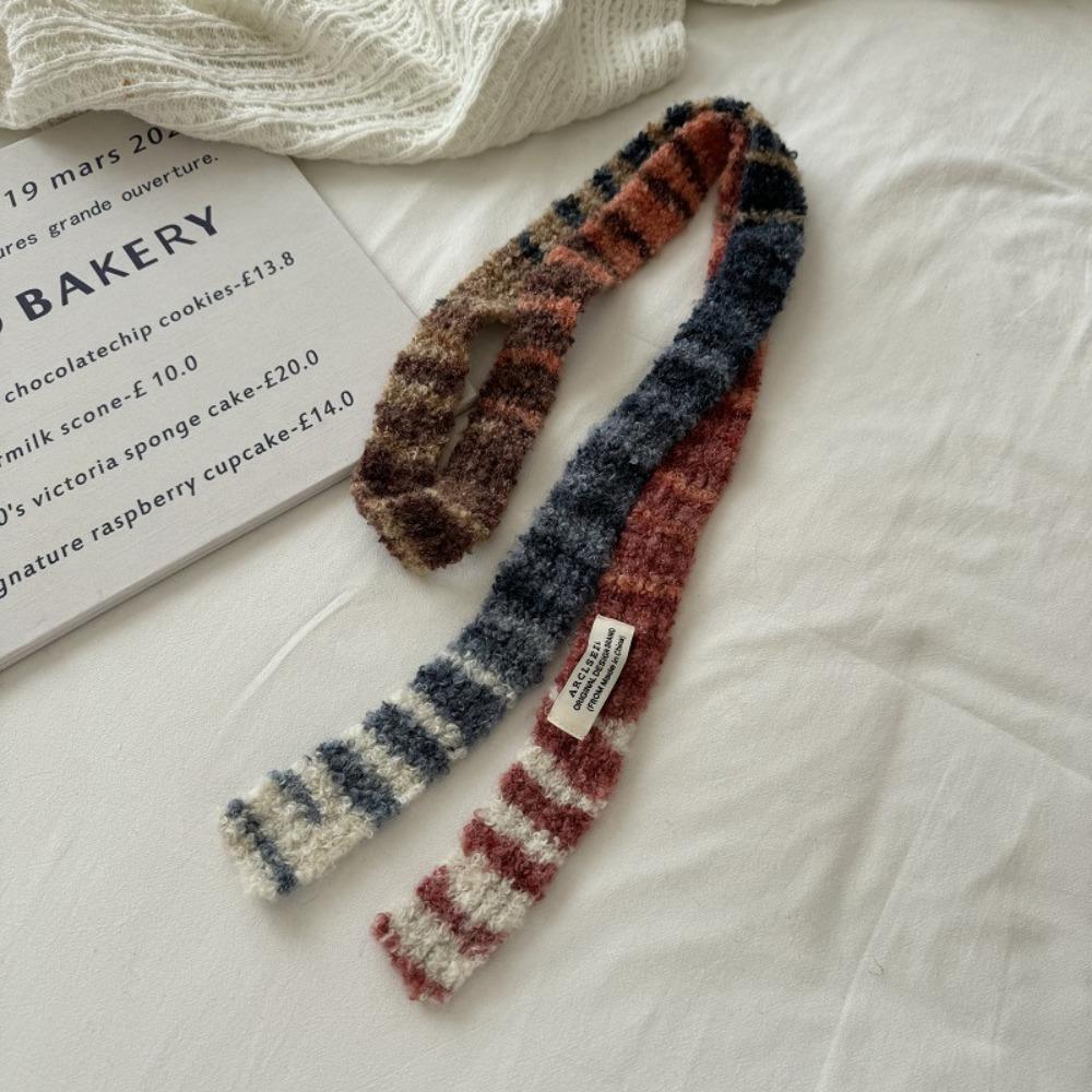 Multicolour Knitted Scarf Rainbow Stripe Thin Scarf Y2K Narrow Strip Scarf