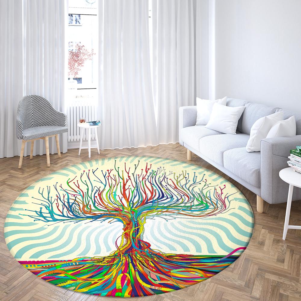Домашние психоделические черные круглые коврики с изображением дерева викингов, коврик для дивана, домашняя гостиная, спальня, ванная комната, напольные коврики, принт, украс...