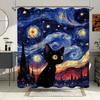 Звездная ночь с черным котом Водонепроницаемая шторка для душа для современного декора ванной комнаты, Стильная и прочная, Идеально подходит для домашнего использования