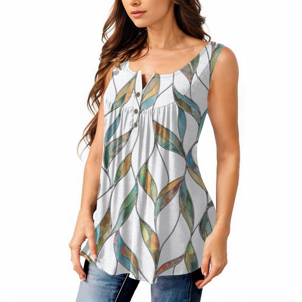 Женская мода плиссированная безрукавка повседневная футболка жилет топ на пуговицах